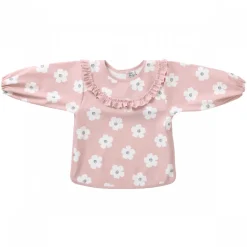 Bavoir tablier col claudine imperméable - fleurs rose 6/24 mois