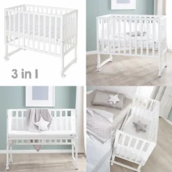 Berceau cododo 3 en 1 blanc avec matelas et barrière en maille