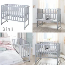 Berceau cododo 3 en 1 bois gris avec matelas et nid
