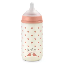 Biberon en verre bébé 240 ml avec tétine sx pro birdies rose