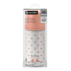 Biberon en verre bébé 240 ml avec tétine sx pro birdies rose