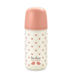 Biberon en verre bébé 240 ml avec tétine sx pro birdies rose