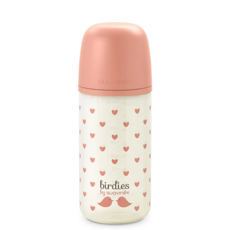 Biberon en verre bébé 240 ml avec tétine sx pro birdies rose
