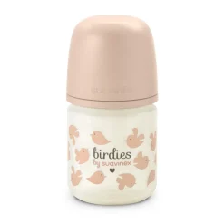 Biberon en verre bébé 120 ml avec tétine sx pro birdies rose