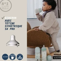 Biberon en verre bébé 240 ml avec tétine sx pro birdies vert