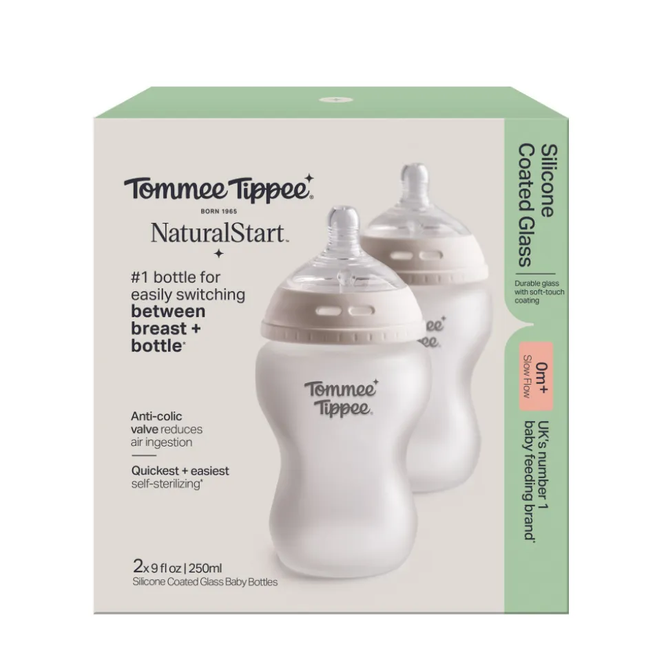 Biberon natural start verre avec protection silicone, 260ml - lot de 2