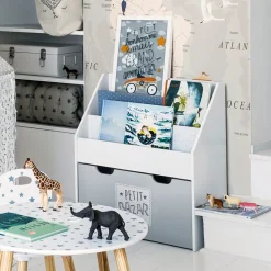 Bibliothèque enfant avec tiroir grise