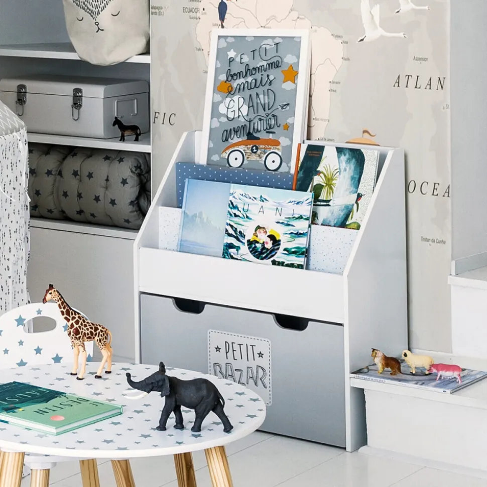Bibliothèque enfant avec tiroir grise