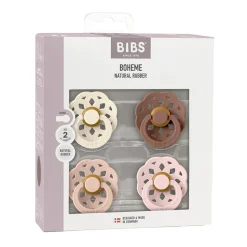 Bibs pacifier boheme 4 pack latex size 2 ivory/blush/woodchuck/blossom