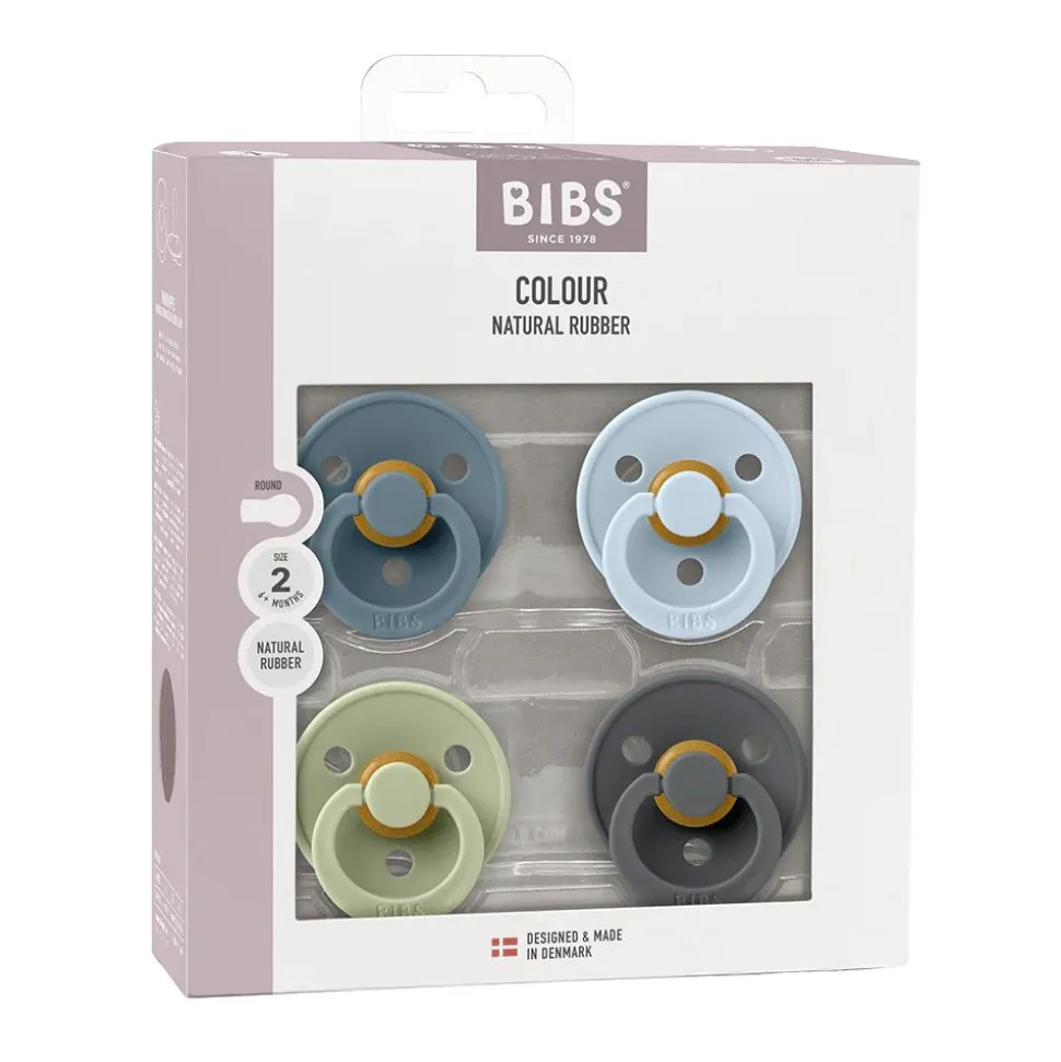 Bibs pacifier colour 4 pack latex size 2 petrol/sage/baby blue/iron