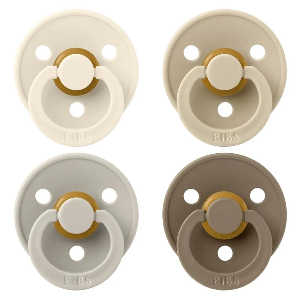 Bibs pacifier colour 4 pack latex size 1 ivory/sand/vanilla/dark oak