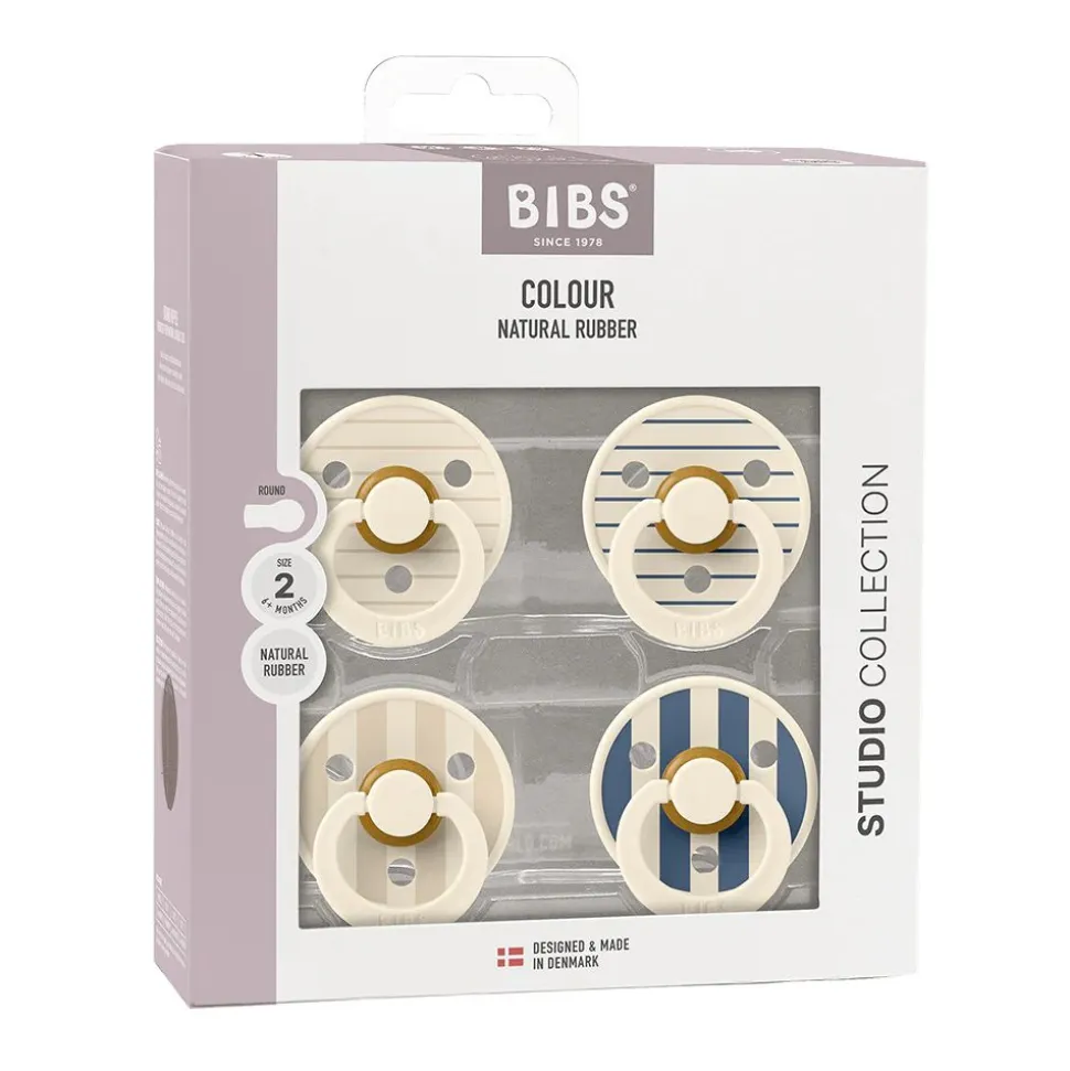 Bibs pacifier studio colour 4 pack latex size 2 pin ivory vanilla mix/pin ivory steel blue mix