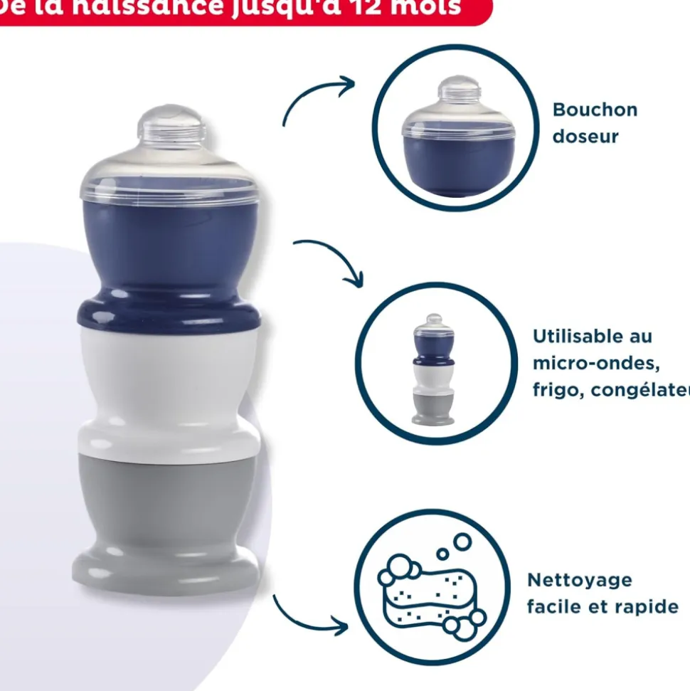 Boite doseuse lait gris charme - 3 compartiments