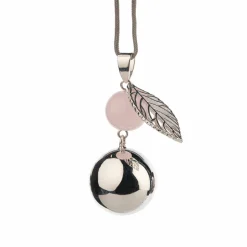 Bola de grossesse argent avec grigri feuille et perle rose