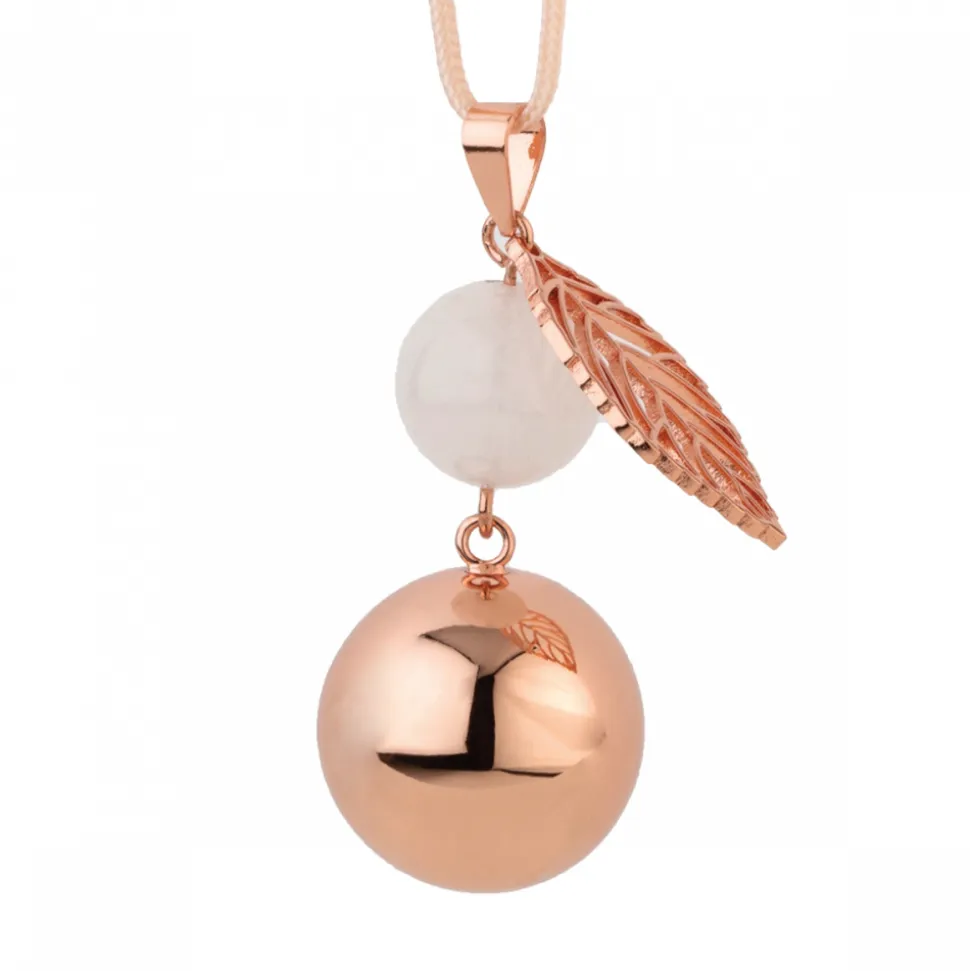 Bola de grossesse or rose perle et feuille