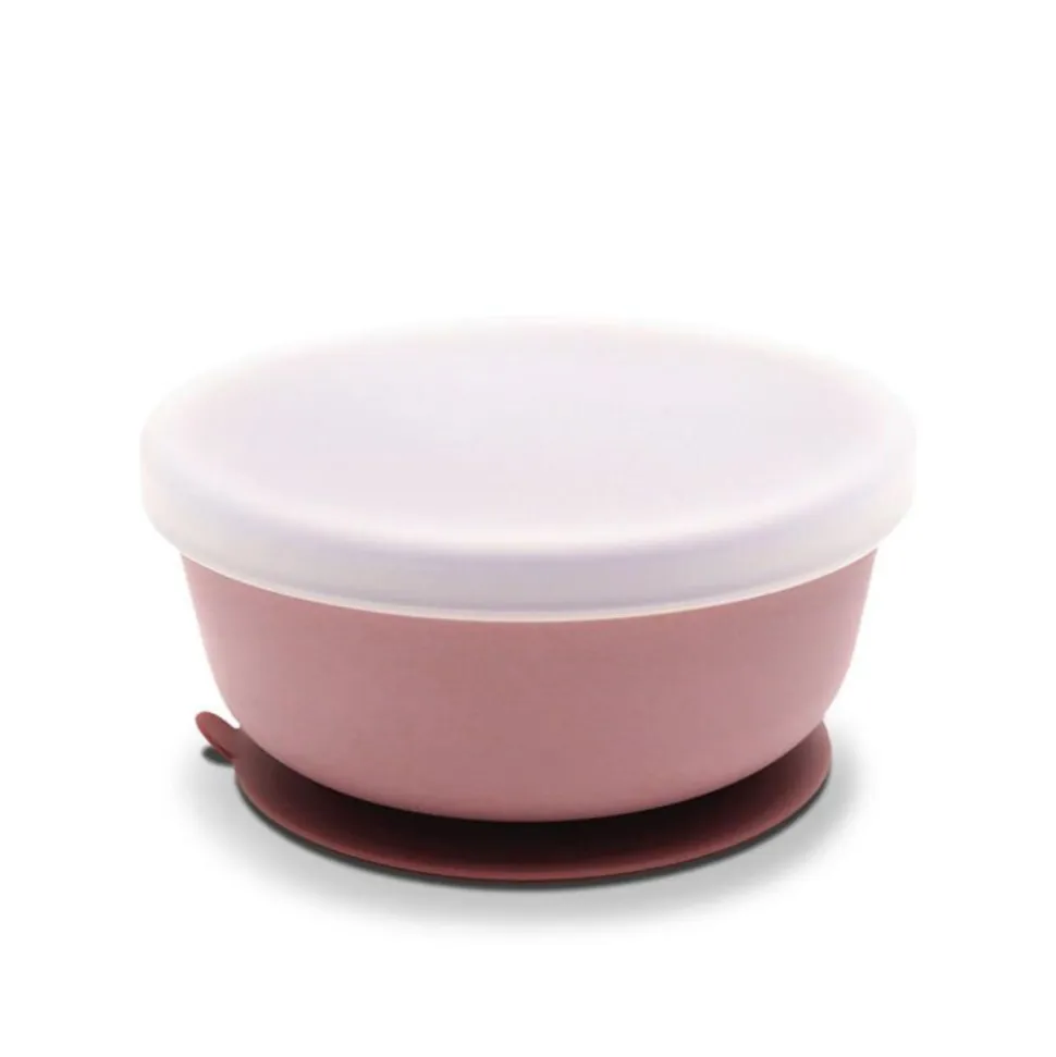 Bol avec ventouse et couvercle rose