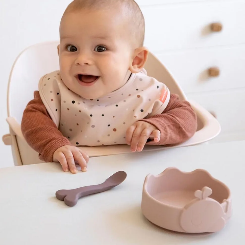 Bol ventouse et cuillère silicone wally rose
