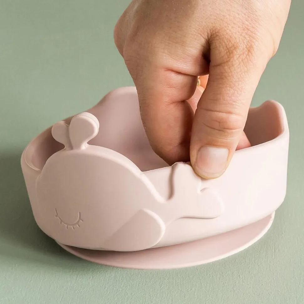 Bol ventouse et cuillère silicone wally rose