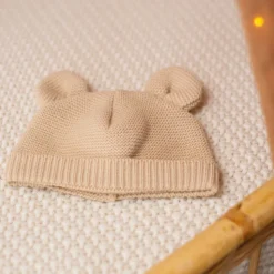 Bonnet bébé maille caramel naissance