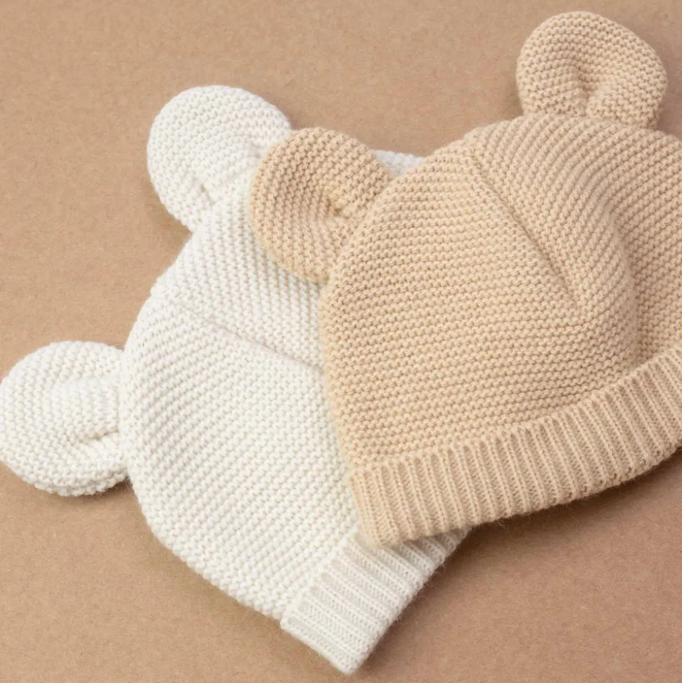 Bonnet bébé maille caramel naissance