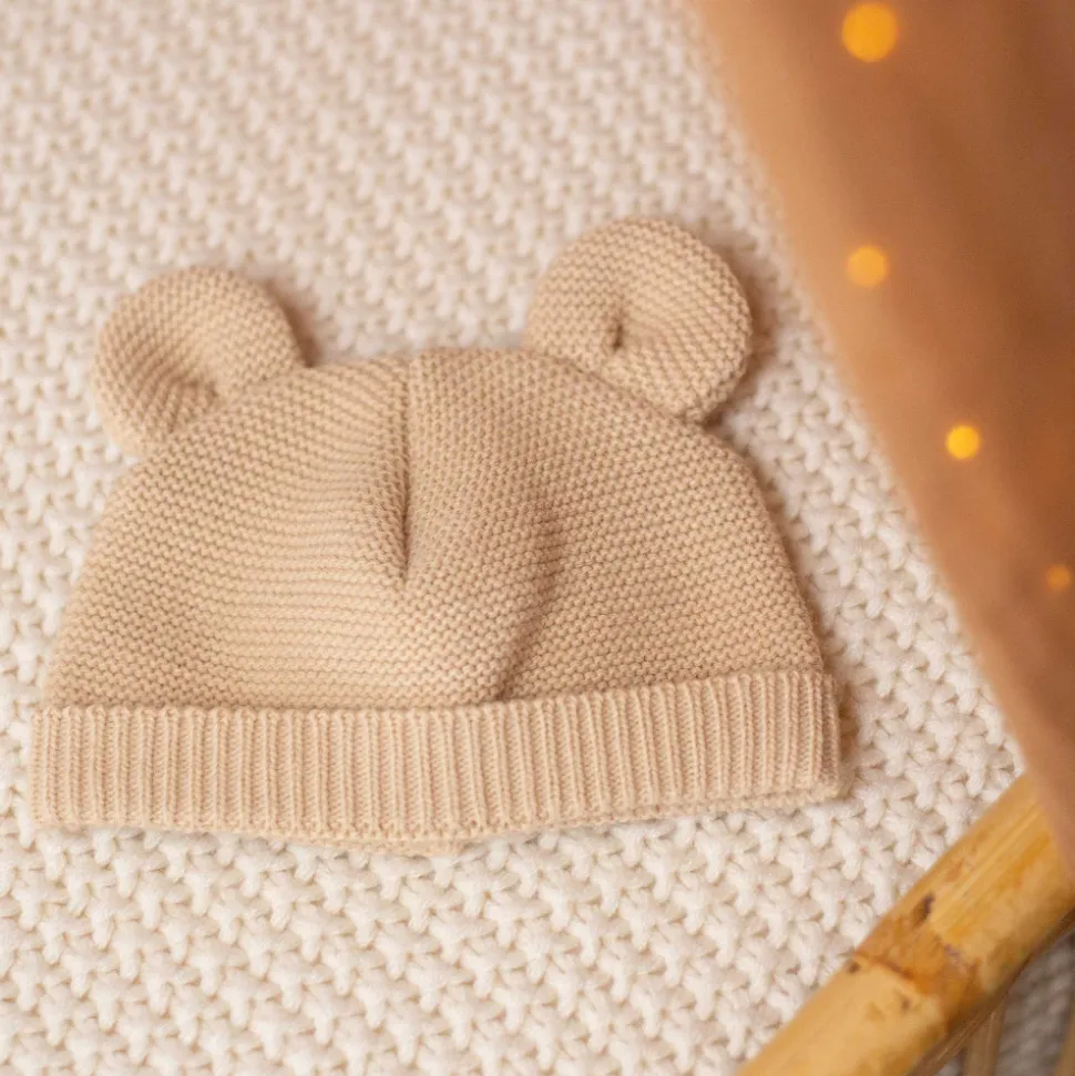 Bonnet bébé maille caramel naissance