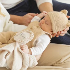 Bonnet bébé maille caramel naissance