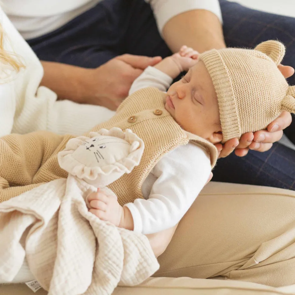 Bonnet bébé maille caramel naissance
