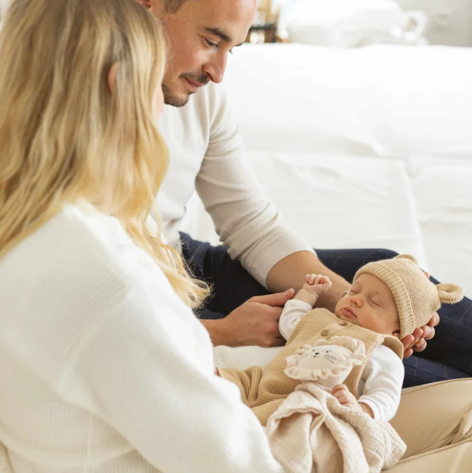 Bonnet bébé maille caramel naissance