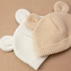 Bonnet bébé maille sable naissance