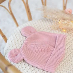 Bonnet bébé maille vieux rose naissance