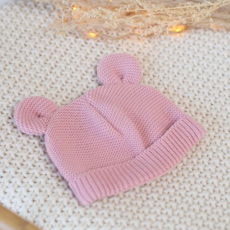 Bonnet bébé maille vieux rose naissance