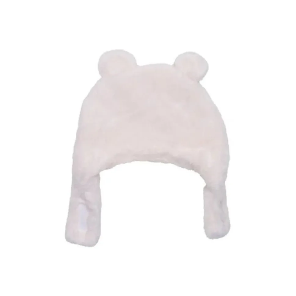 Bonnet ours en fausse fourrure angora ivoire 0-6 mois