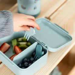 Boîte à goûter avec piques snack tiny farm bleu