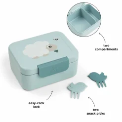 Boîte à goûter avec piques snack tiny farm bleu
