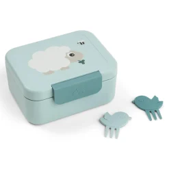 Boîte à goûter avec piques snack tiny farm bleu