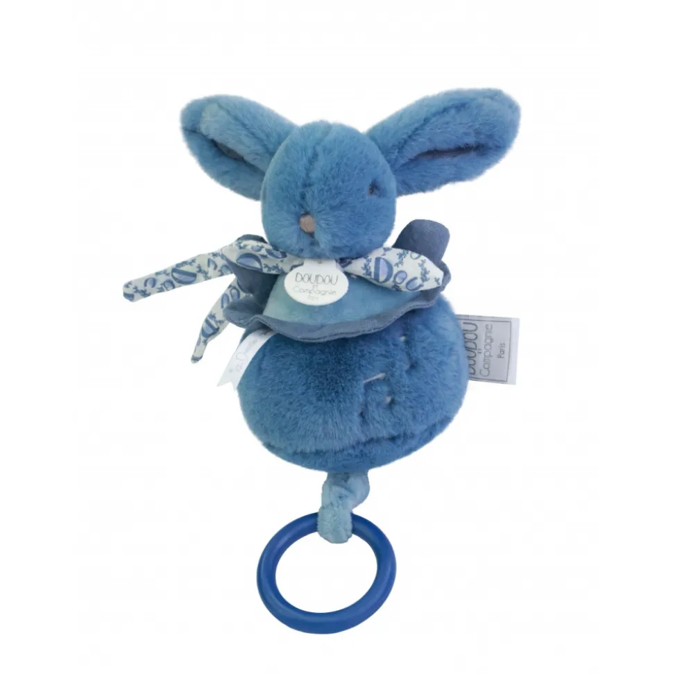Boîte à musique lapin doudou bleu