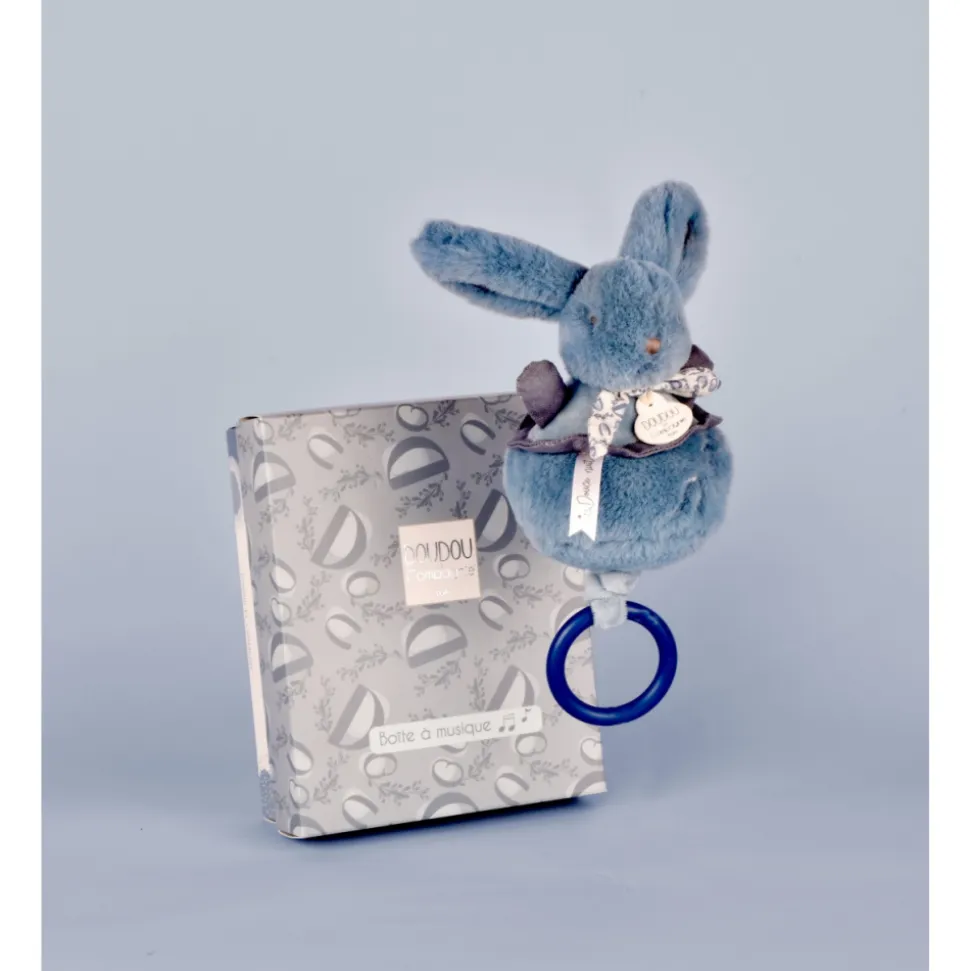 Boîte à musique lapin doudou bleu