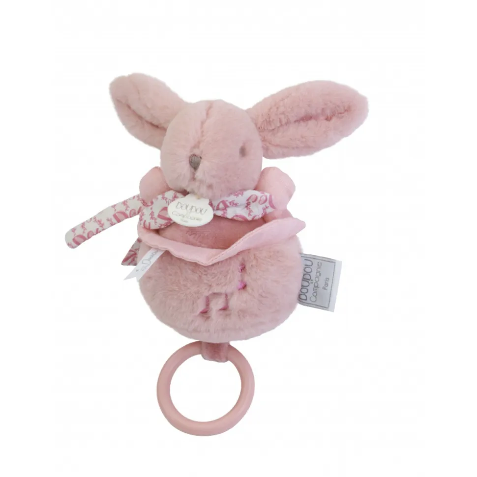 Boîte à musique lapin doudou rose