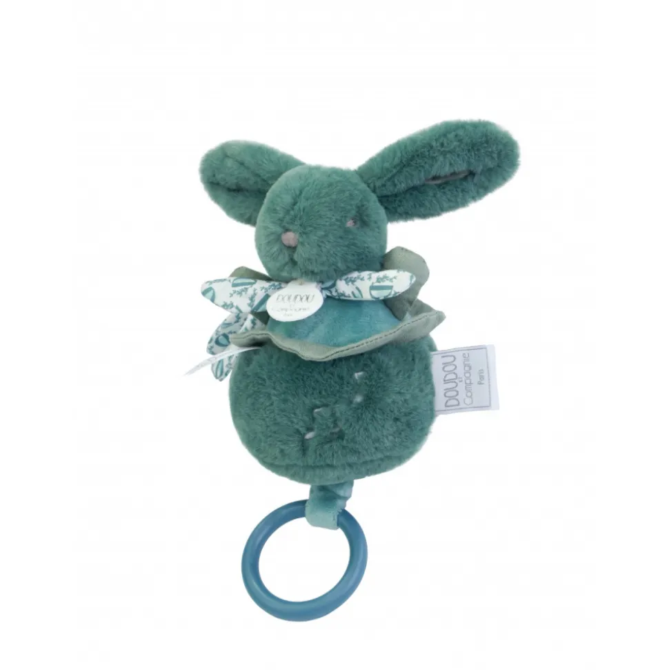 Boîte à musique lapin doudou vert sauge