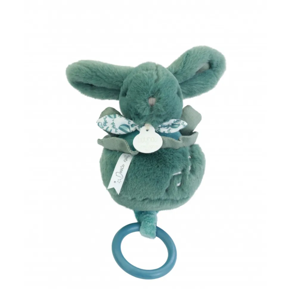 Boîte à musique lapin doudou vert sauge