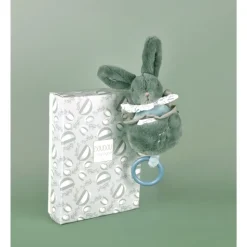 Boîte à musique lapin doudou vert sauge