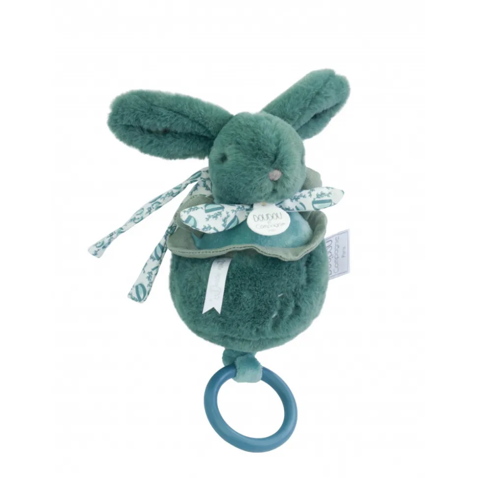 Boîte à musique lapin doudou vert sauge