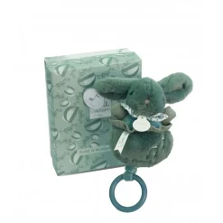 Boîte à musique lapin doudou vert sauge