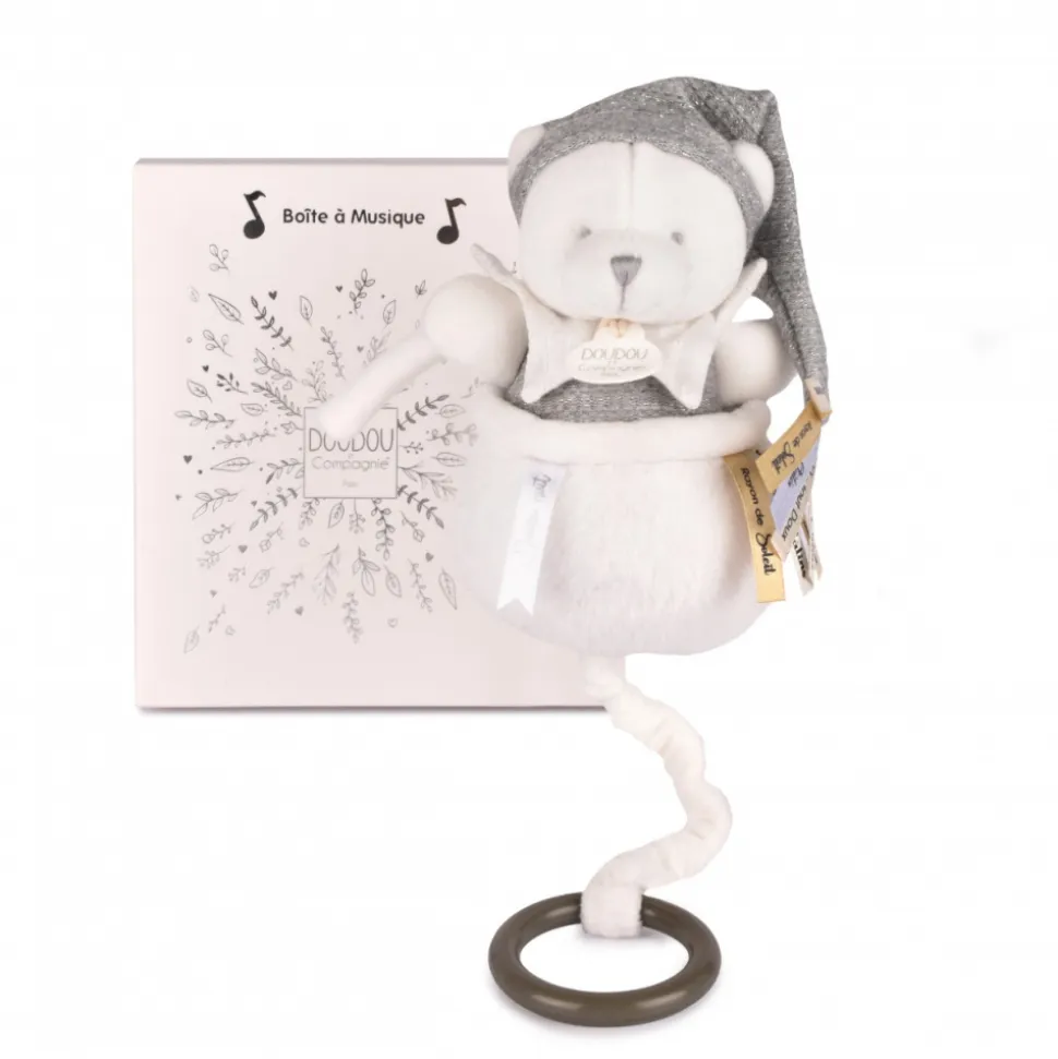 Boîte à musique ours 20 cm gris