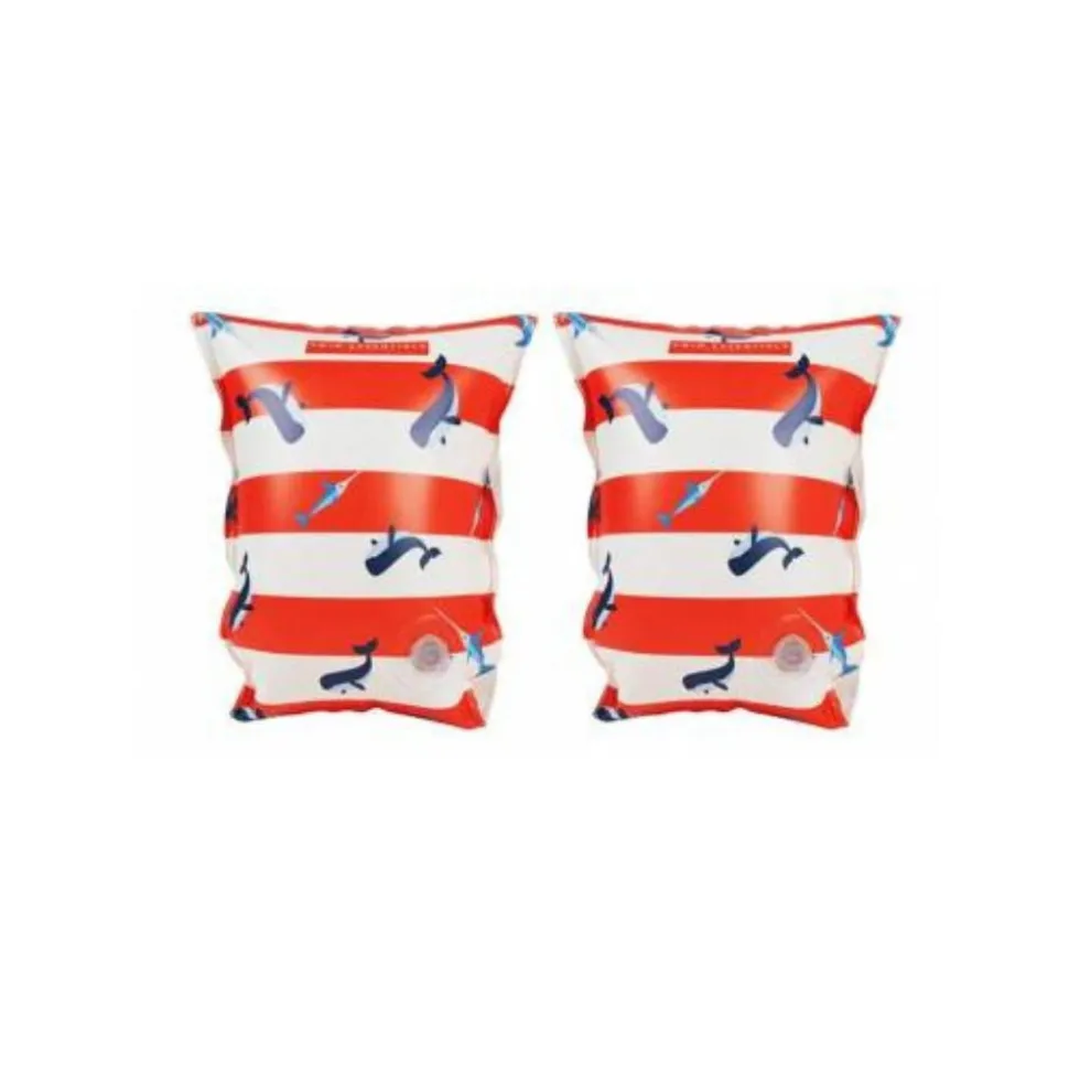 Brassards piscine enfant 0-2 ans - rayé blanc/rouge baleine