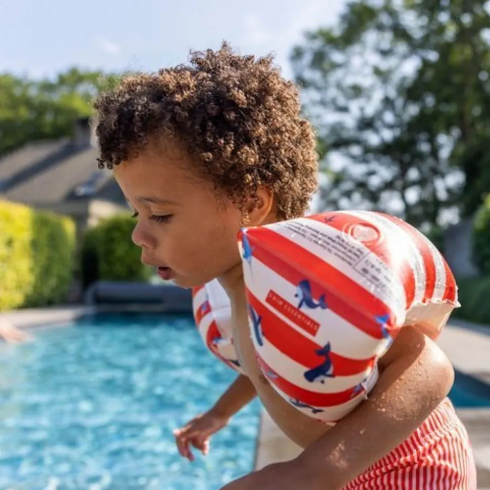Brassards piscine enfant 0-2 ans - rayé blanc/rouge baleine