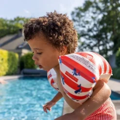 Brassards piscine enfant 2-6 ans - rayé blanc/rouge baleine