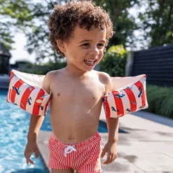 Brassards piscine enfant 2-6 ans - rayé blanc/rouge baleine