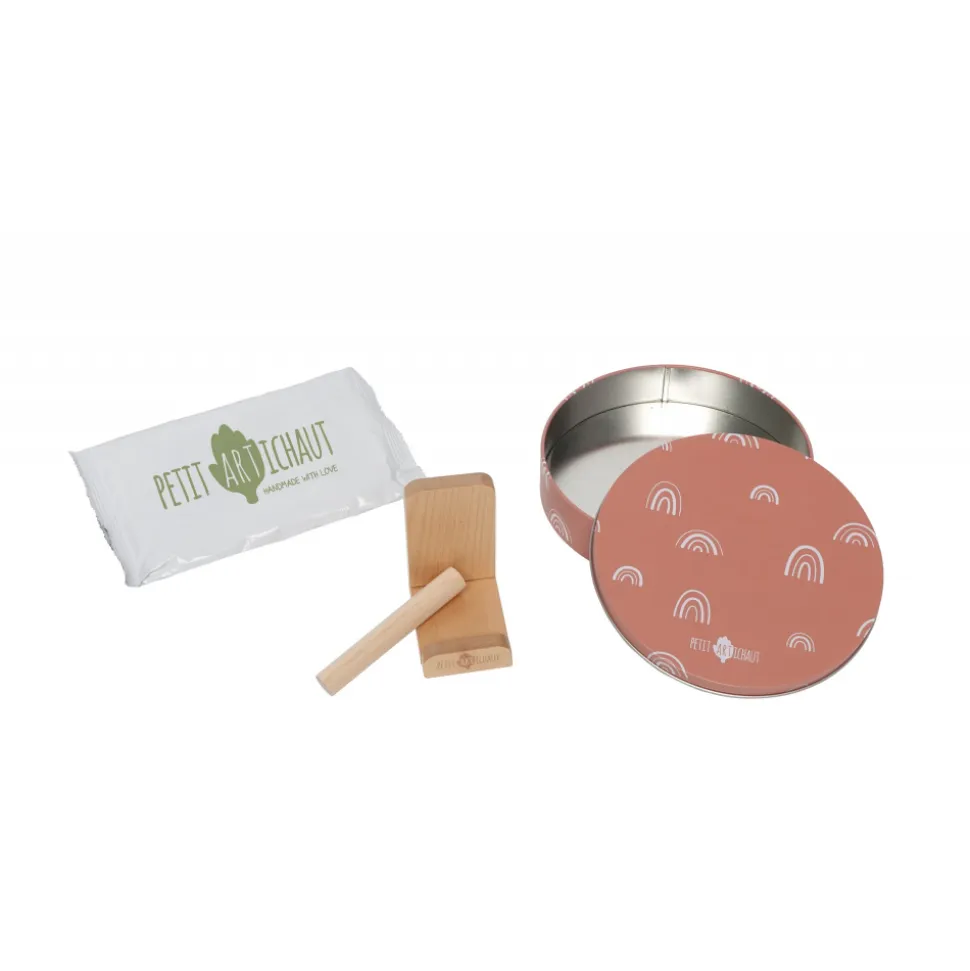 Cadre empreinte baby box ronde rainbow terracotta