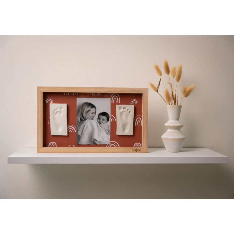 Cadre 2 empreintes avec photo rainbow terracotta